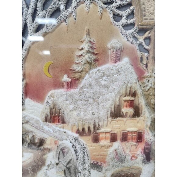 Vintage Embossed 3D Winter Scene Calendar January 1932 Wood Framed 11" x 20" - Picture 2 of 9